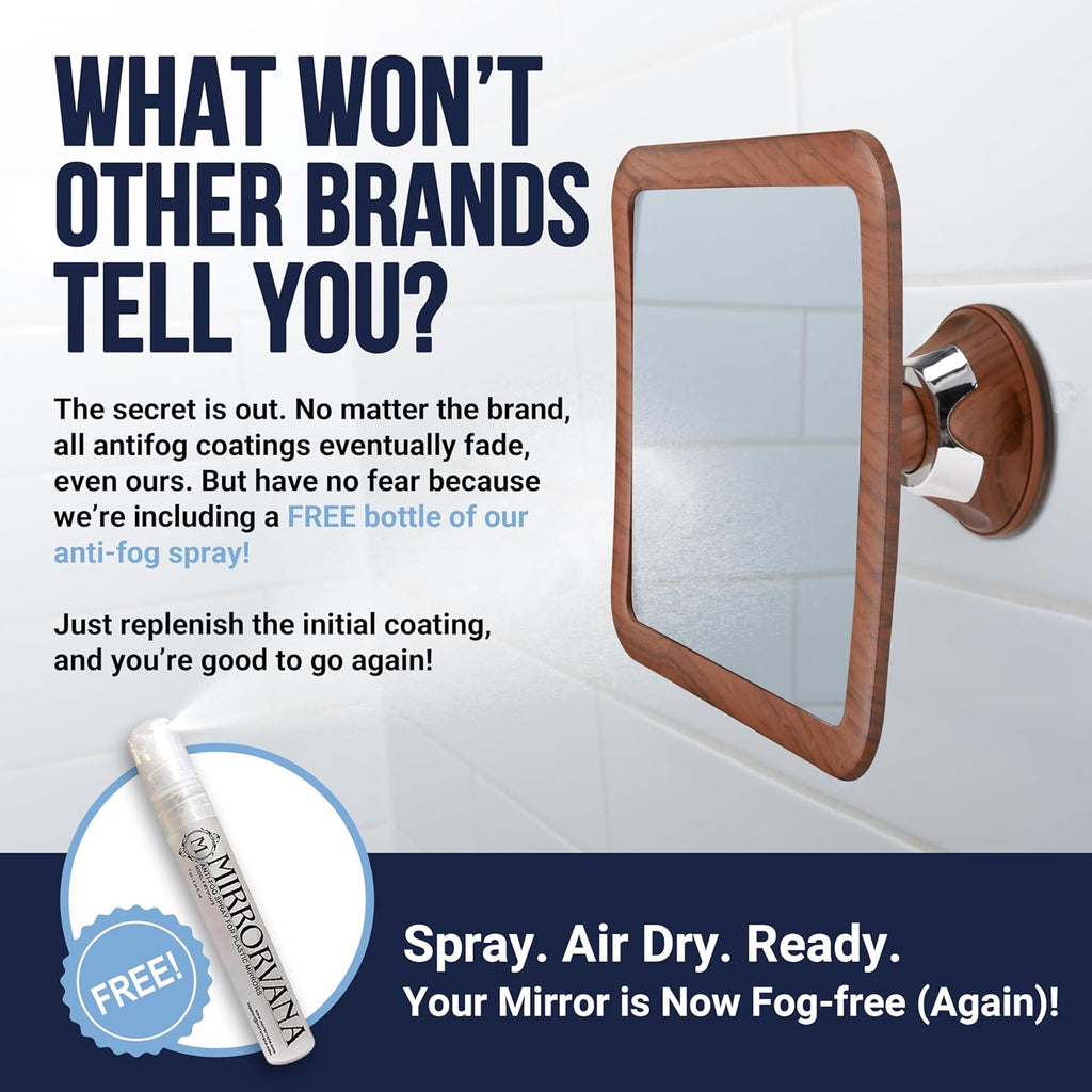 MIRRORVANA Fogless Shower Mirror for Shaving - Shatterproof Surface, Upgraded Suction Cup, and 360° Swivel Design - 6.3" x 6.3" (Bamboo Print)