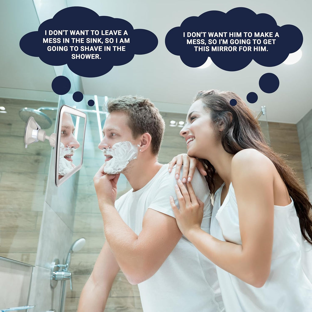 MIRRORVANA Fogless Shower Mirror for Shaving with Upgraded Suction-Cup, 1X Magnifying, 6.3 x 6.3 Inch (Chrome Frame, Grey Suction)