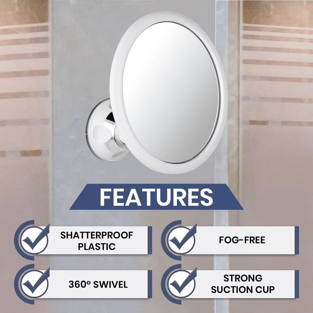 MIRRORVANA Anti Fog Mirror for Shower - Fogless, Shatterproof Shaving Mirror with 360° Swivel and Adjustable Suction Cup - 6.7" x 6.7" Round