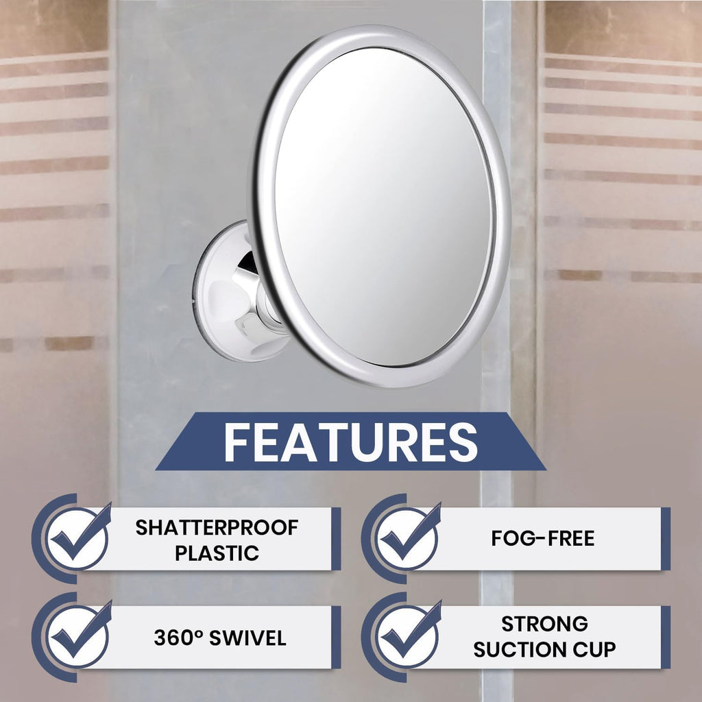 MIRRORVANA Anti Fog Mirror for Shower - Fogless, Shatterproof Shaving Mirror with 360° Swivel and Adjustable Suction Cup - 6.7" x 6.7" Round (Classic Chrome)