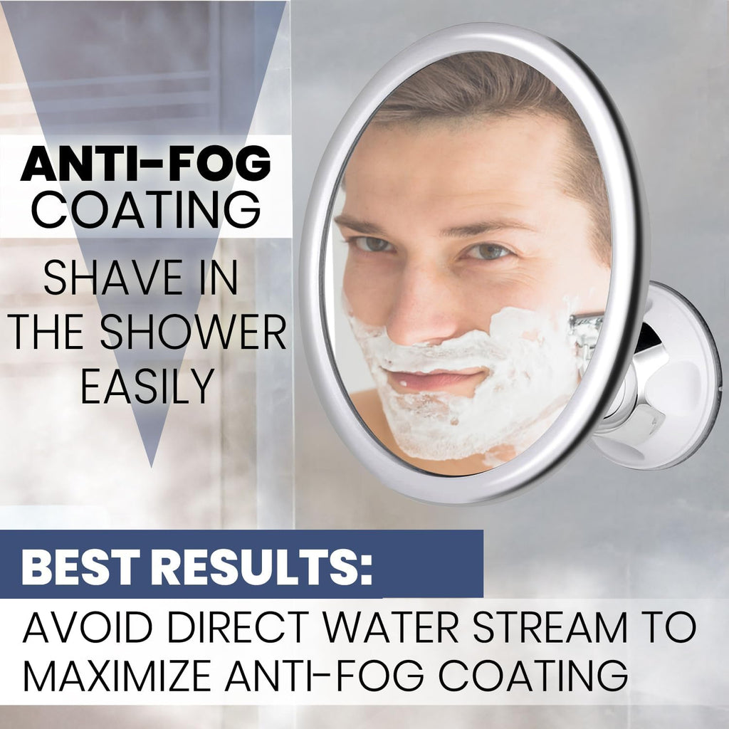 MIRRORVANA Anti Fog Mirror for Shower - Fogless, Shatterproof Shaving Mirror with 360° Swivel and Adjustable Suction Cup - 6.7" x 6.7" Round (Classic Chrome)