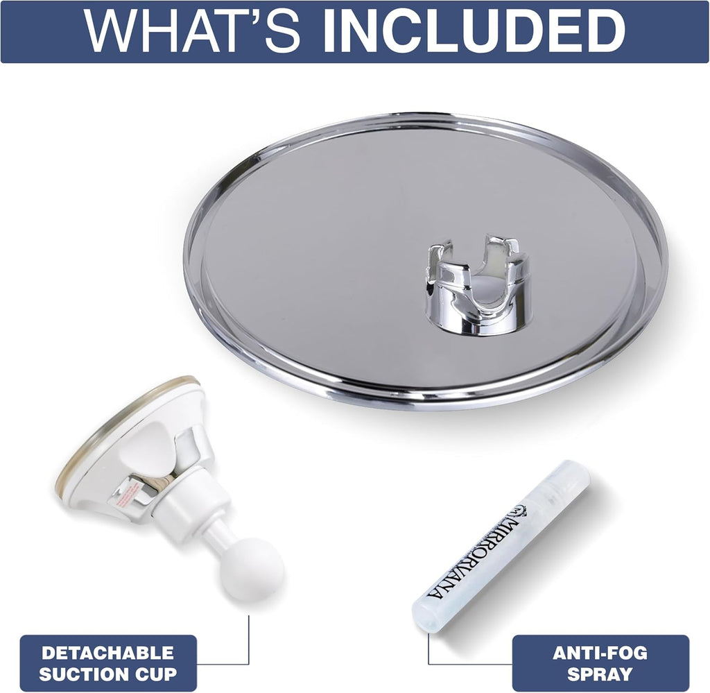 MIRRORVANA Anti Fog Mirror for Shower - Fogless, Shatterproof Shaving Mirror with 360° Swivel and Adjustable Suction Cup - 6.7" x 6.7" Round (Classic Chrome)