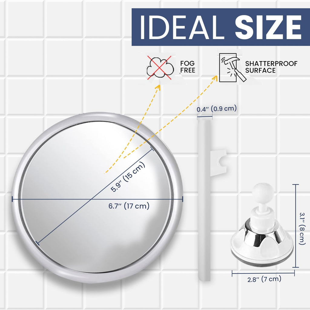 MIRRORVANA Anti Fog Mirror for Shower - Fogless, Shatterproof Shaving Mirror with 360° Swivel and Adjustable Suction Cup - 6.7" x 6.7" Round (Classic Chrome)