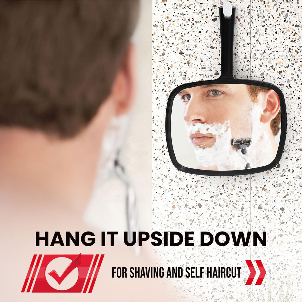 MIRRORVANA Hand Mirror with Ergonomic Handle - Handheld Mirror for Makeup, Home Haircuts, Dental and Barber Use, 8” x 11” (Black)