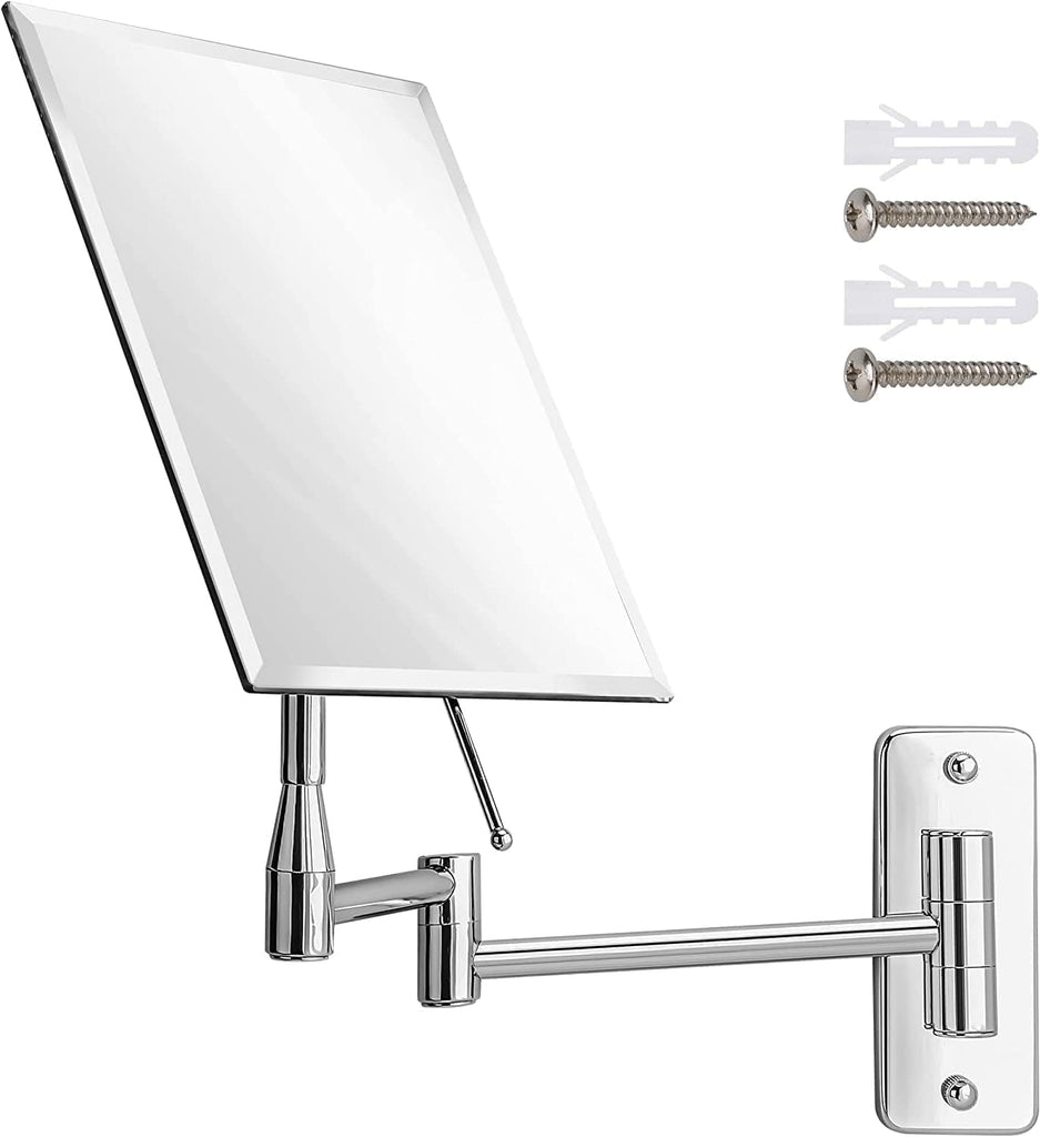 MIRRORVANA Frameless Wall Mount Mirror for Bathroom with 11" Extension Swivel, No Magnification, Rectangular 8.7" x 6.3" Surface, Chrome