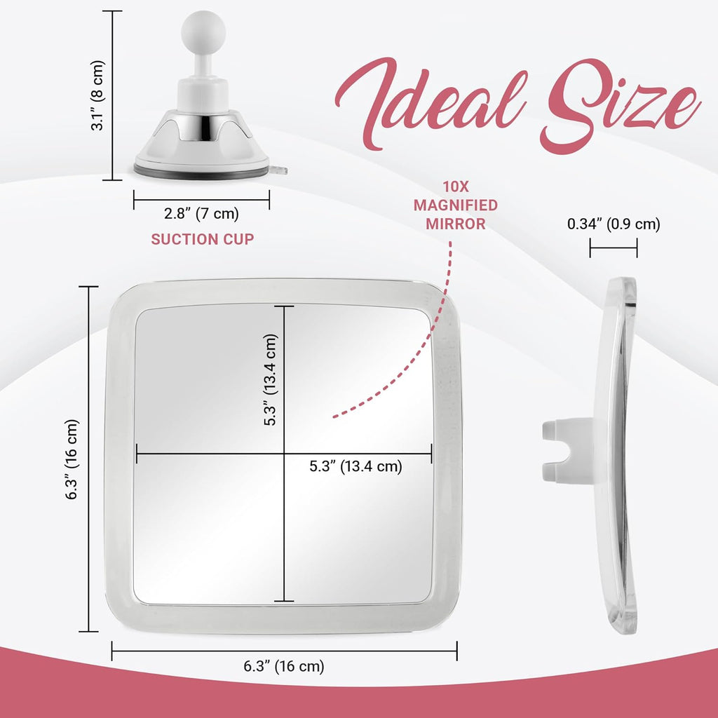 MIRRORVANA 10X Magnifying Makeup Mirror with Suction Cup - Suitable for Cosmetic, Vanity, Bathroom, and Travel Use - Designed for Precise Makeup Application and Skin Care - 6.3" x 6.3" (Square)