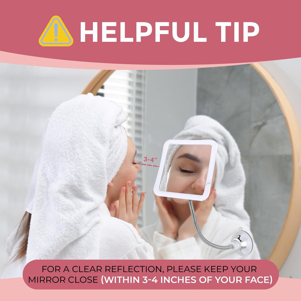 MIRRORVANA 10X Magnifying Makeup Mirror - Flexible Design with Adjustable Gooseneck and Suction Cup, 2-in-1 Tabletop and Wall-Mounted for Vanity or Bathroom Use - 6.3" x 6.3" (Square)