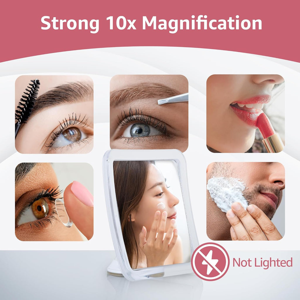 MIRRORVANA 10X Magnifying Makeup Mirror with Suction Cup - Suitable for Cosmetic, Vanity, Bathroom, and Travel Use - Designed for Precise Makeup Application and Skin Care - 6.3" x 6.3" (Square)