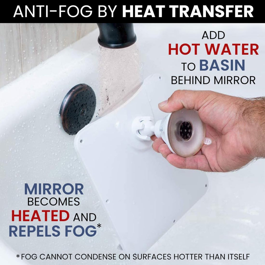 MIRRORVANA Fogless Shower Mirror for Shaving with Razor Holder, Strong Suction and 360° Swivel, Shatterproof and Anti Fog Design, 8-Inch x 7-Inch (White)
