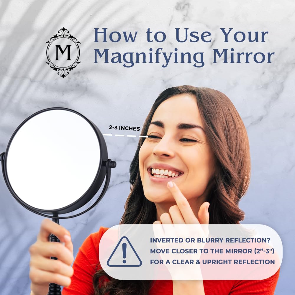 MIRRORVANA 20X Magnified Makeup Mirror with Stand - Double Sided 20x and 1x Cosmetic Mirror for Make Up Desk, Dressing Table, Bathroom Countertop - 6" Wide & 12" Tall (Black)
