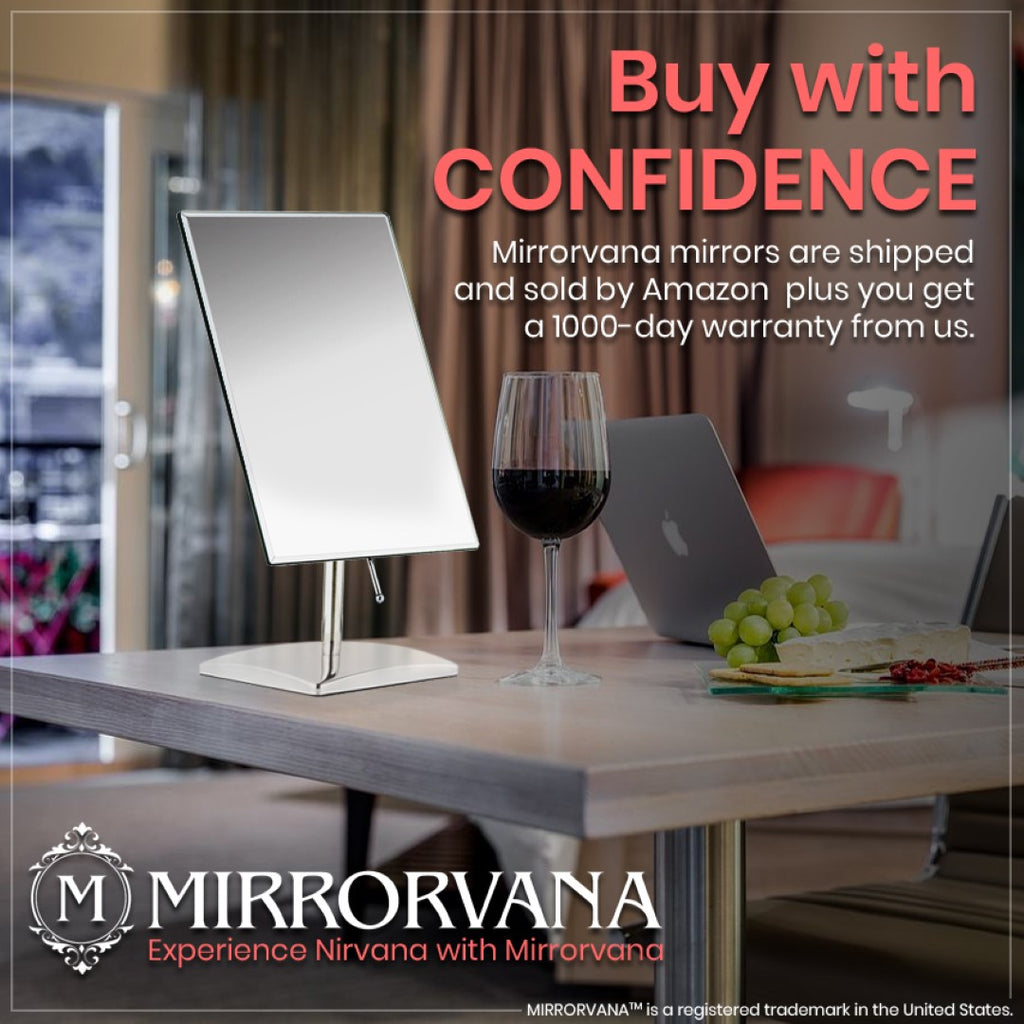 Large Tabletop Face Mirror with Stand - True No Magnification Single Sided Mirror for Retail Store Display Counter, Table Top Vanity & Bathroom Countertop - Frameless Rectangle 9.8" x 7"
