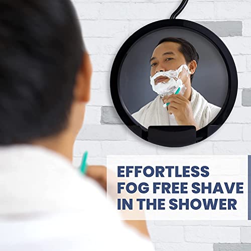 MIRRORVANA Round Hanging Fogless Shower Mirror for Shaving with Real Glass Surface and Adjustable Swivel Hook - Simply Fill Back Chamber/Reservoir with Hot Water