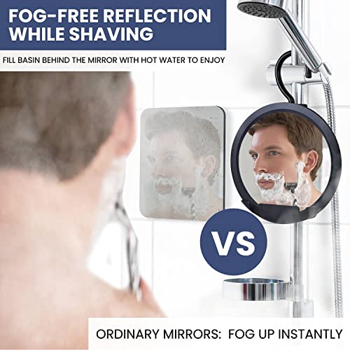 MIRRORVANA Round Hanging Fogless Shower Mirror for Shaving with Real Glass Surface and Adjustable Swivel Hook - Simply Fill Back Chamber/Reservoir with Hot Water