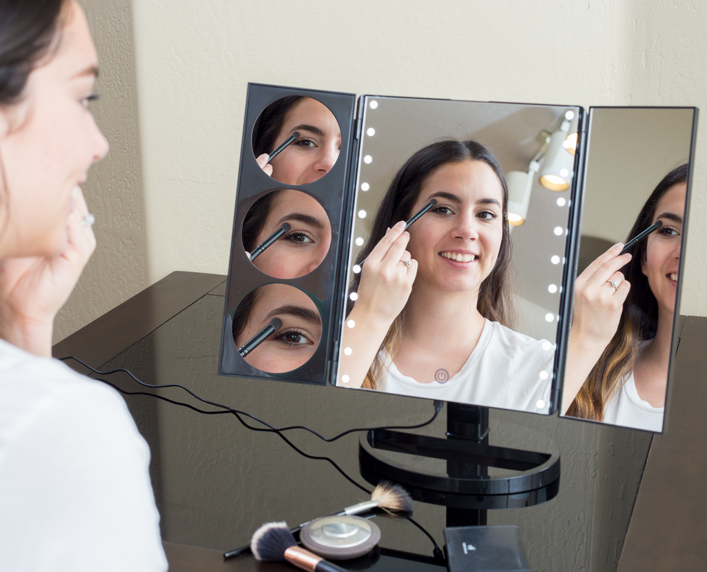 Biggest Hollywood Style Trifold LED Lighted Countertop Mirror (2017 X-Large Model) | Adjustable Cosmetic Vanity Makeup Mirror w/ Brilliant 1x, 3x, 5x & 10x Magnification