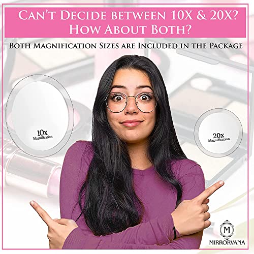 MIRRORVANA Magnifying Mirror Set Combo with 3 Suction Cups Each - Compact & Travel Ready (Glass (20X & 10X))