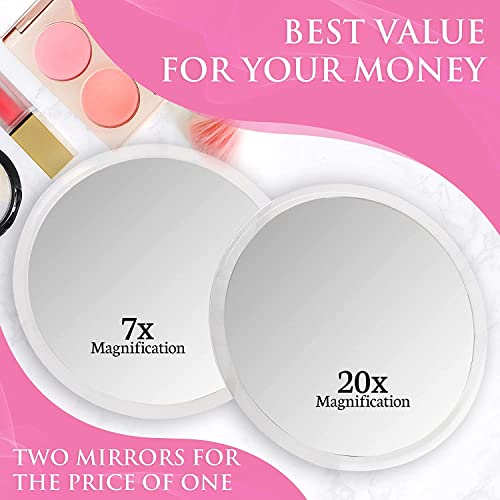 MIRRORVANA 20X & 7X Magnifying Mirror Set Combo with 3 Suction Cups Each - Compact & Travel Ready (Glass)
