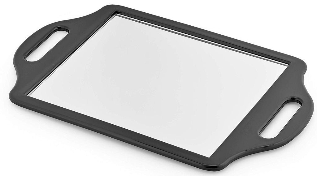 Mirrorvana X-Large Barber Hand Mirror with Comfy Grip Twin Handles - Black (14" x 8.5")
