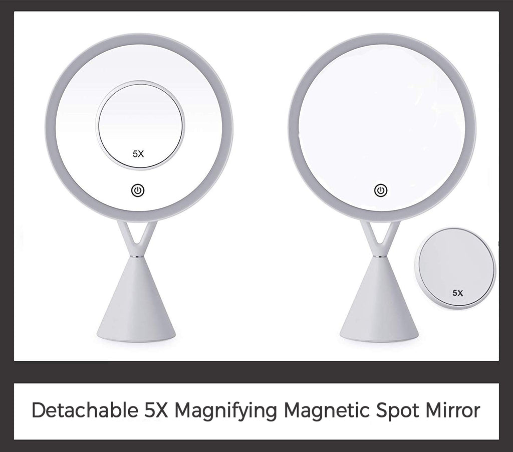 Mirrorvana Lighted Makeup Mirror with 30 LED Lightbulbs and Detachable 5X Magnifying Spot Mirror, 13" Height & 7" Diameter