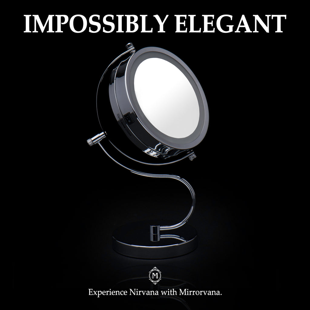 Bright N Curvy Double-Sided Lighted Makeup Mirror w/1x 3x Magnification for Vanity Countertop, 6-Inch
