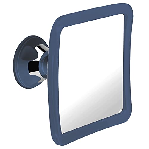 MIRRORVANA Fogless Shower Mirror for Shaving with Upgraded Suction, Anti Fog Shatterproof Surface and 360° Swivel, 1X Magnifying, 6.3 x 6.3 Inch (Blue)