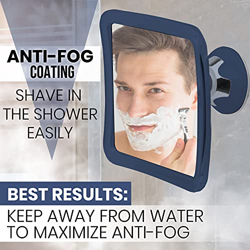 MIRRORVANA Fogless Shower Mirror for Shaving with Upgraded Suction, Anti Fog Shatterproof Surface and 360° Swivel, 1X Magnifying, 6.3 x 6.3 Inch (Blue)