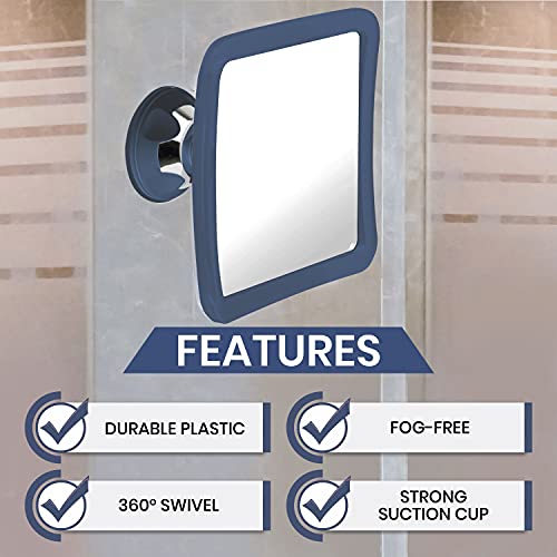 MIRRORVANA Fogless Shower Mirror for Shaving with Upgraded Suction, Anti Fog Shatterproof Surface and 360° Swivel, 1X Magnifying, 6.3 x 6.3 Inch (Blue)