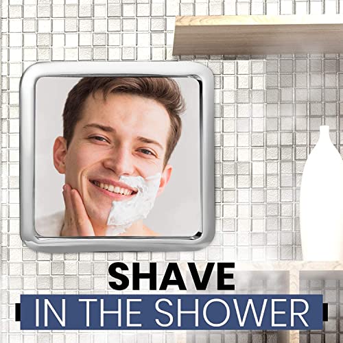 MIRRORVANA Fogless Shower Mirror for Shaving with Hook for Hanging, Anti Fog Shatterproof Surface and 360° Swivel, 6.3" x 6.3" (Chrome)