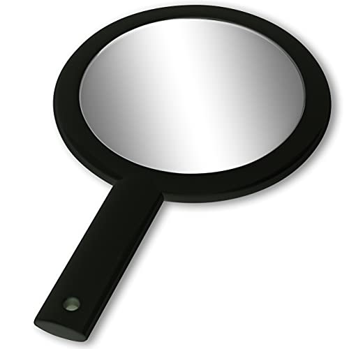 Cute & Small Hand Mirror, Round Double Sided Handheld Mirror with Handle, Lightweight and Portable for Travel, 10" Long (Black)