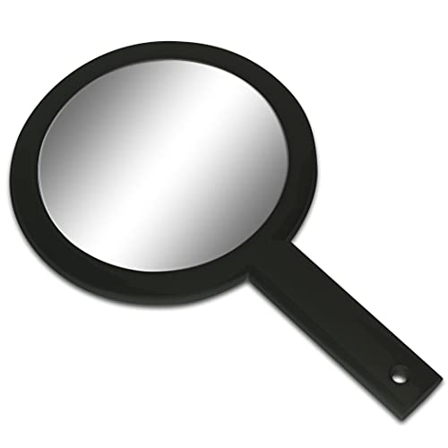 Cute & Small Hand Mirror, Round Double Sided Handheld Mirror with Handle, Lightweight and Portable for Travel, 10" Long (Black)