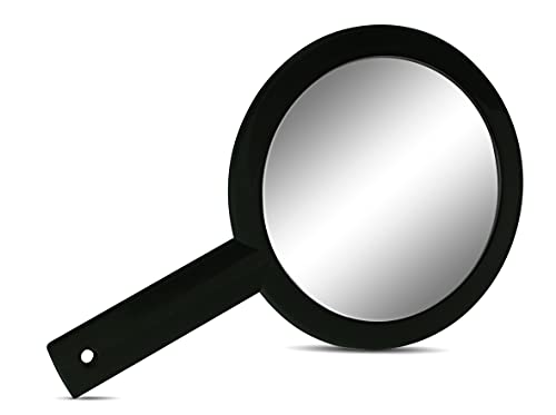 Cute & Small Hand Mirror, Round Double Sided Handheld Mirror with Handle, Lightweight and Portable for Travel, 10" Long (Black)