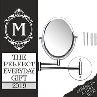Mirrorvana Oval Wall Mounted Shaving Mirror for Bathroom, Double Sided 5x / 1x Magnifying, 33 cm Extension, 17 cm x 22 cm