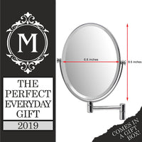 Mirrorvana Oval Wall Mounted Shaving Mirror for Bathroom, Double Sided 5x / 1x Magnifying, 33 cm Extension, 17 cm x 22 cm