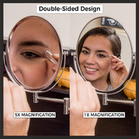 Mirrorvana Oval Wall Mounted Shaving Mirror for Bathroom, Double Sided 5x / 1x Magnifying, 33 cm Extension, 17 cm x 22 cm