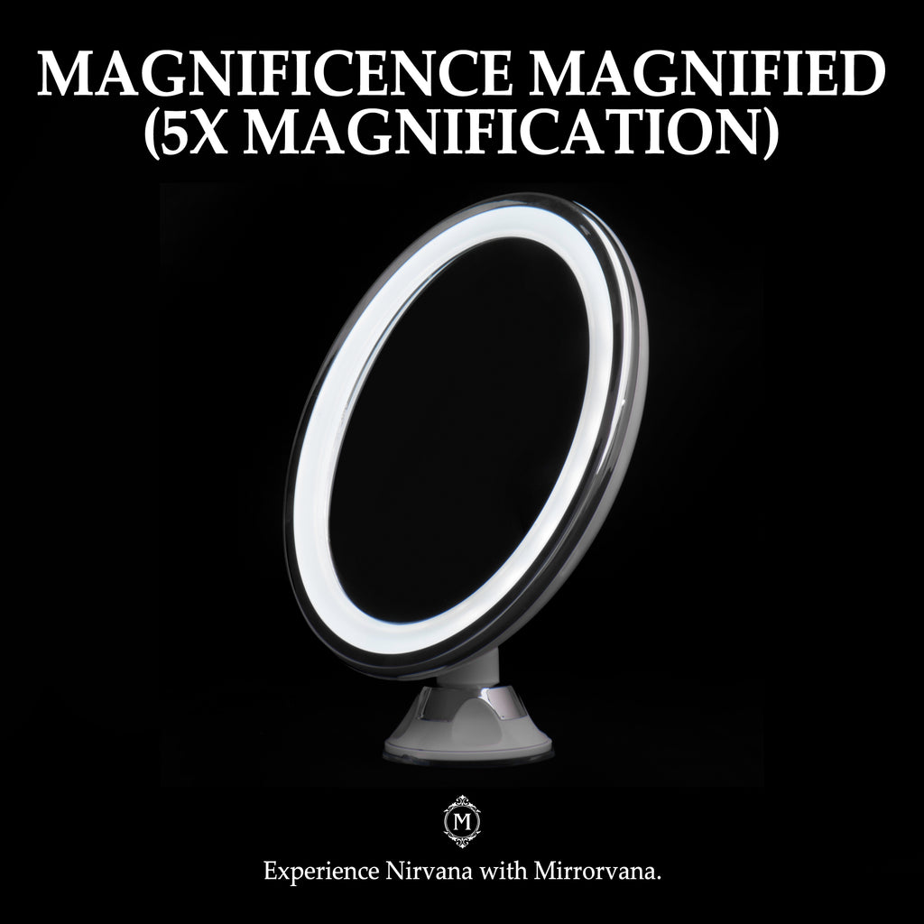 LightLUXE 5X Lighted Magnifying Makeup Mirror w/ Bright LED Lights, 360* Swivel, Locking Suction Cup & Unique Oval Countertop Vanity Design