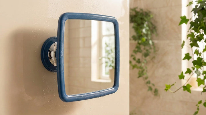 How do you clean a fogless shower mirror with an anti-fog coating?