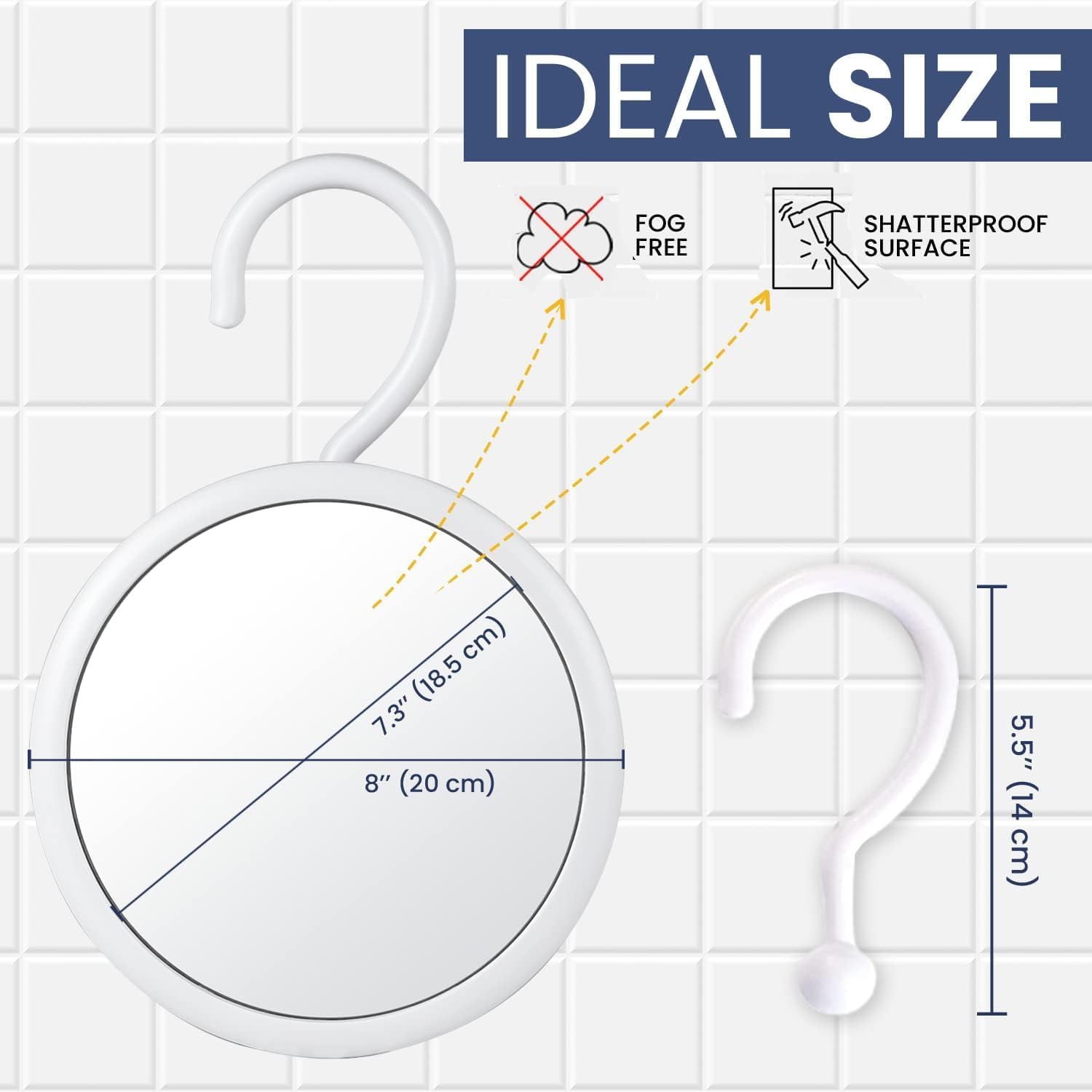 Round Hangable Fogless Shower Mirror (White) - MVCFHK67A1X - 60 Units Per Carton