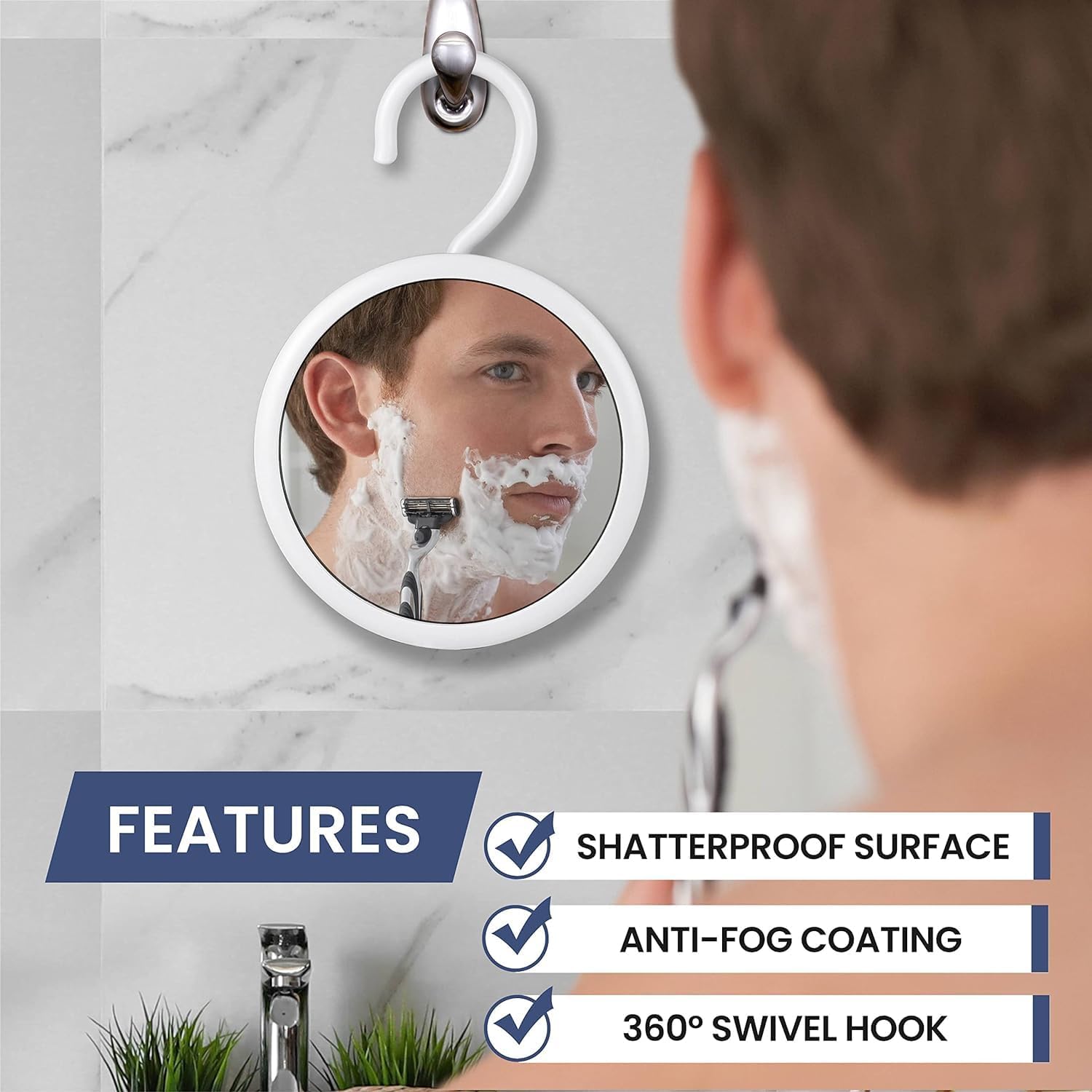 Round Hangable Fogless Shower Mirror (White) - MVCFHK67A1X - 60 Units Per Carton
