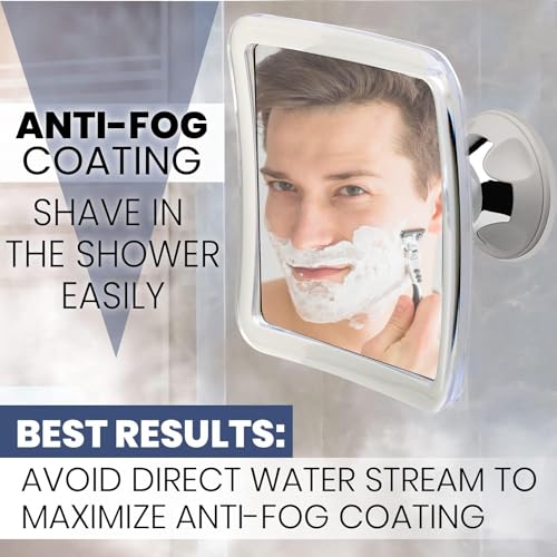 MIRRORVANA Fogless Shower Mirror for Shaving with Upgraded Suction-Cup, 1X Magnifying, 6.3 x 6.3 Inch (Translucent Frame, Grey Suction)