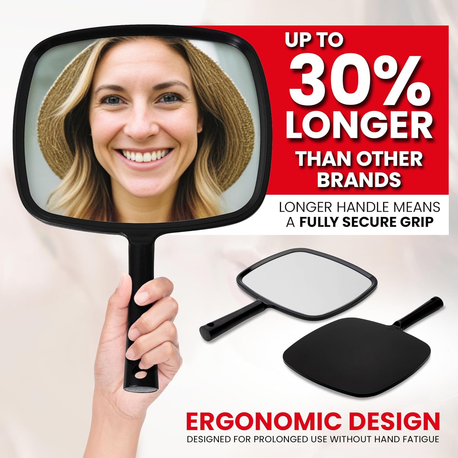 Portable Hand Mirror with Flat Handle (Black) - MVHH68AA1X - 48 Units Per Carton