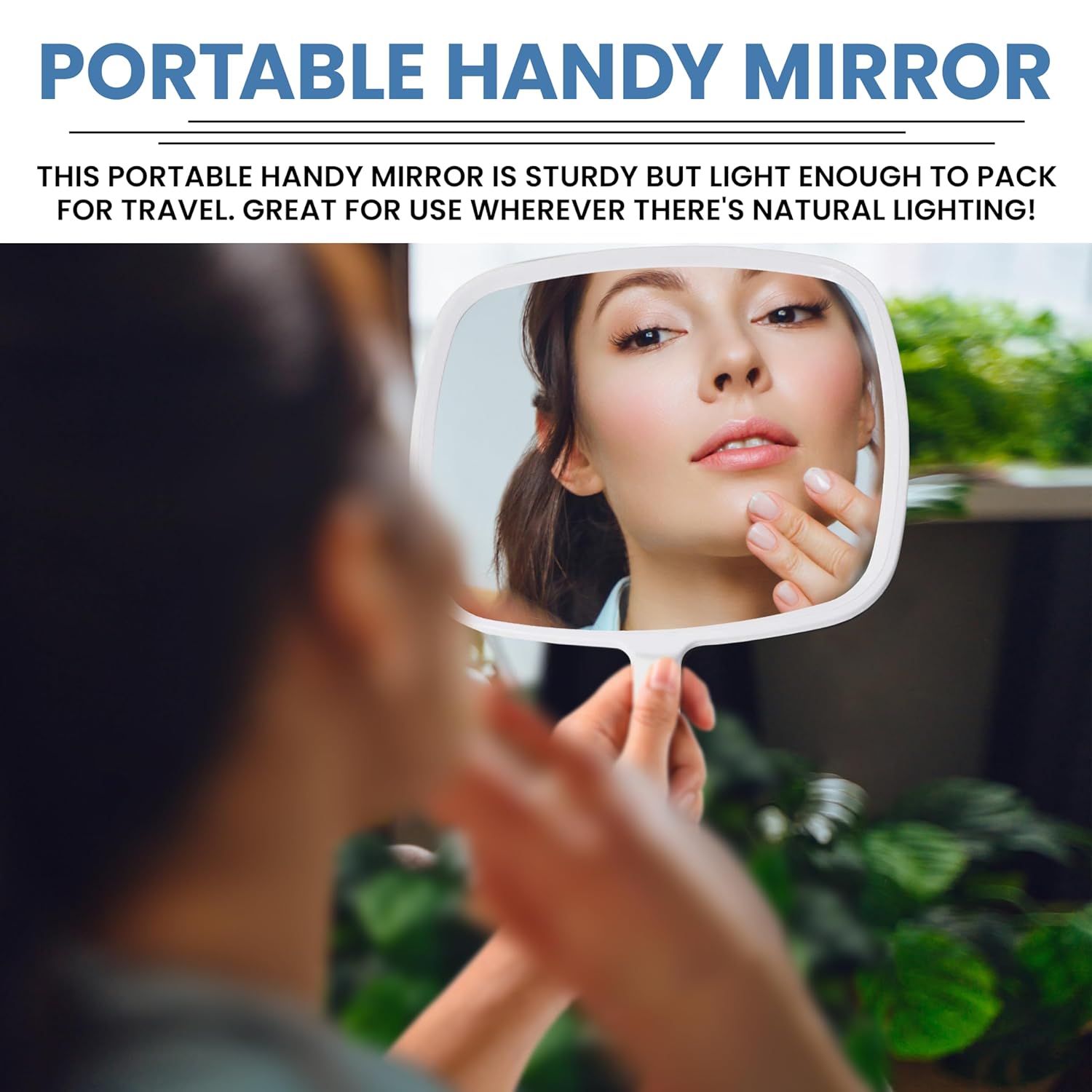 Portable Hand Mirror with Flat Handle (White) - MVHH68WW1X - 48 Units Per Carton