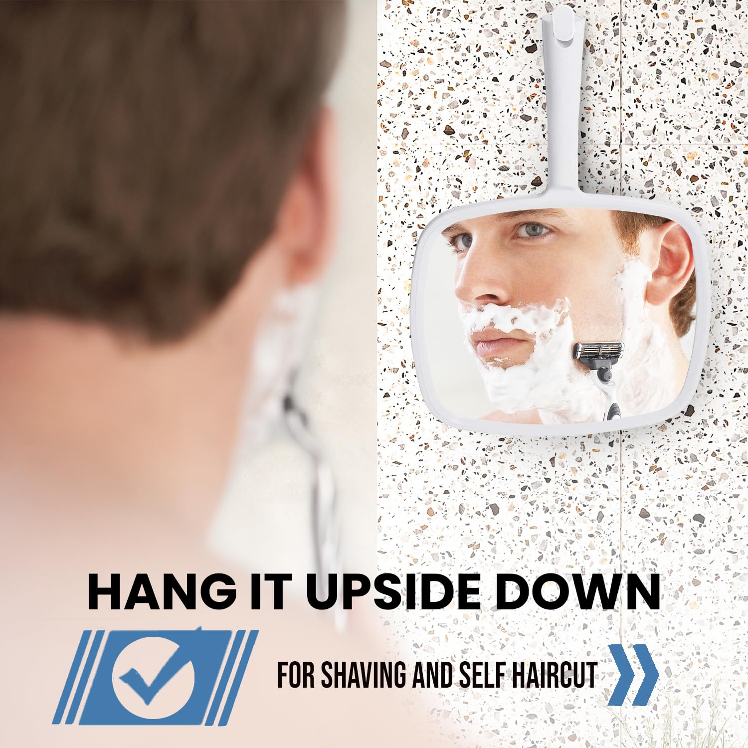 Portable Hand Mirror with Flat Handle (White) - MVHH68WW1X - 48 Units Per Carton