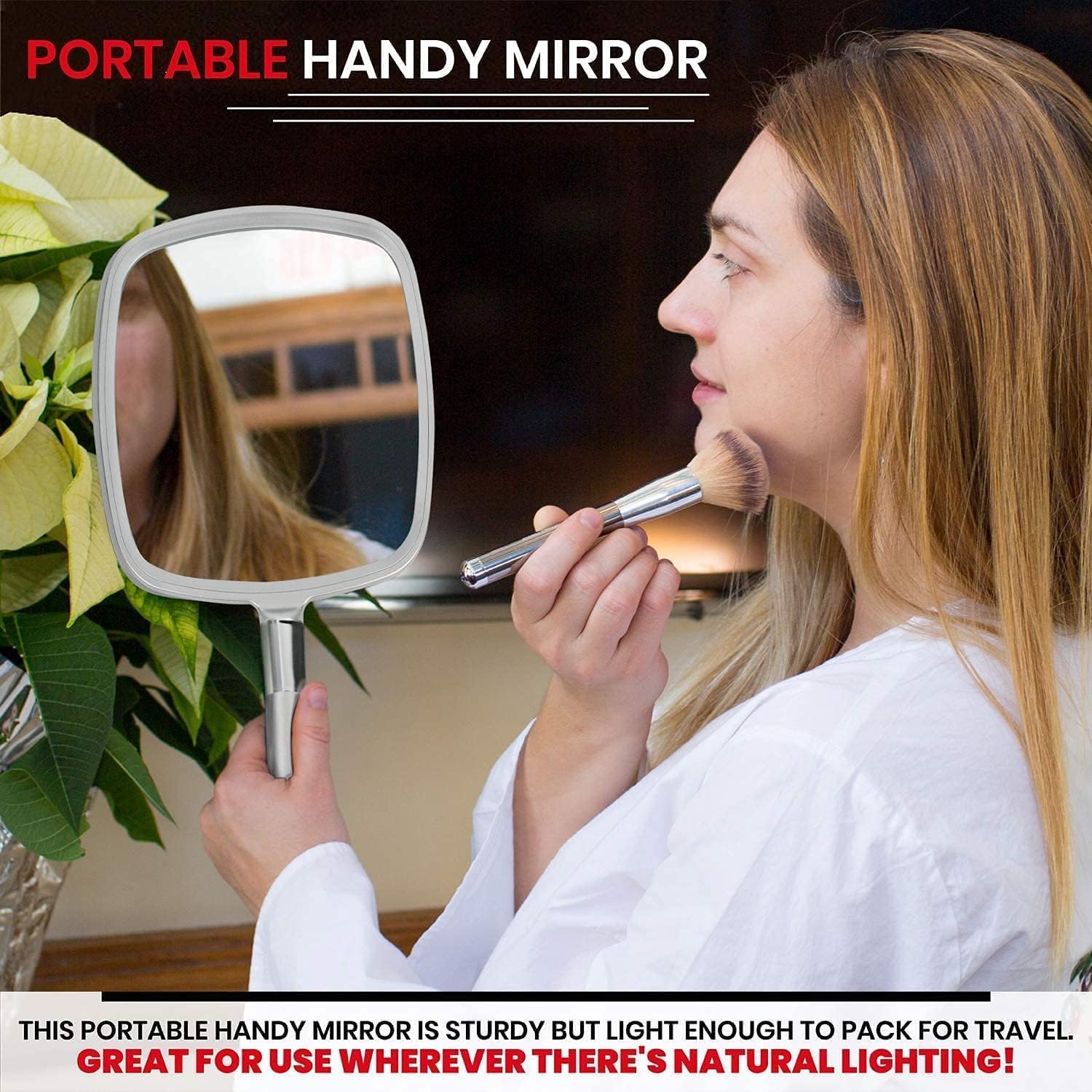 Large Hand Mirror with Comfy Handle, Pack of 5 (Silver)