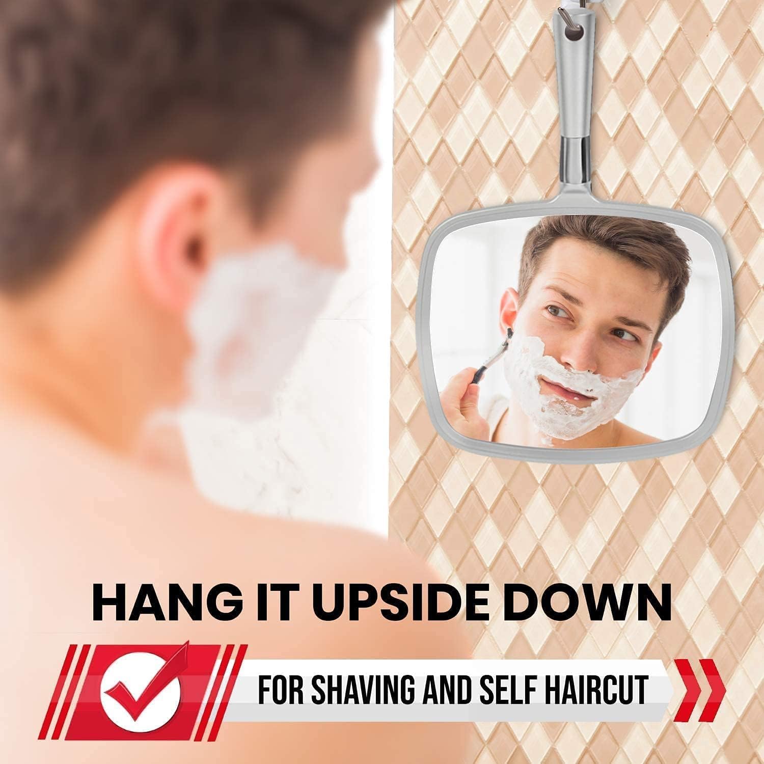 Large Hand Mirror with Comfy Handle, Pack of 5 (Silver)