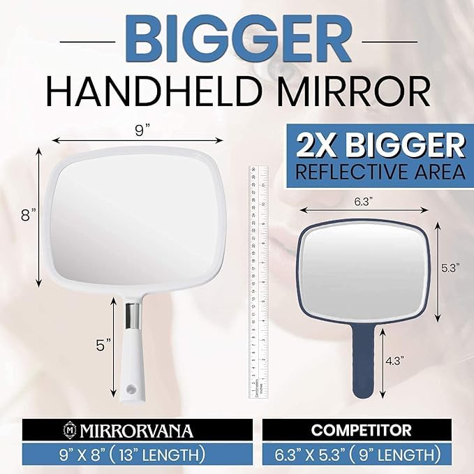 MIRRORVANA Pack of 5 Large & Comfy Hand Held Mirrors - Buy Cheap in Bulk for Barber Shop, Hairstylist, Beauty Salon or Wholesale (White)