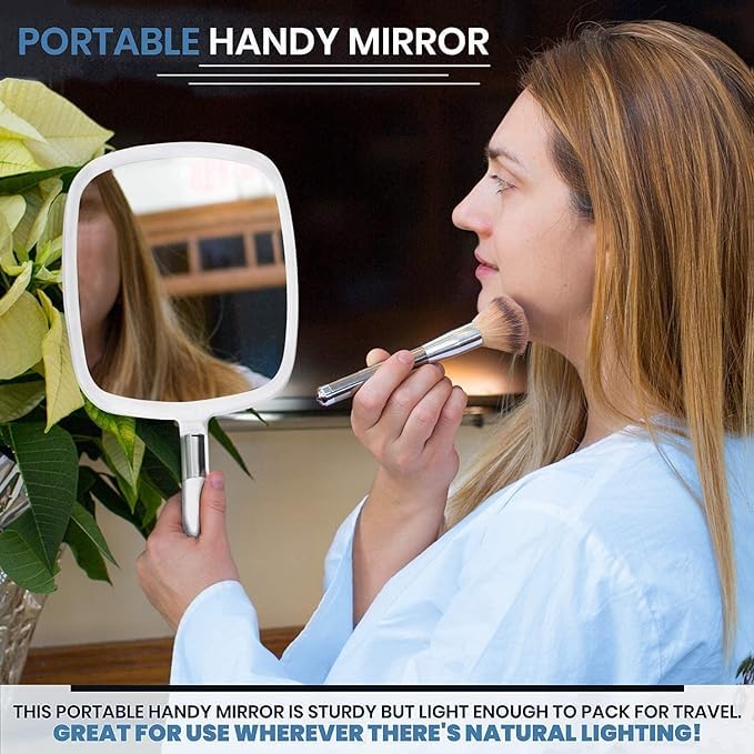 MIRRORVANA Pack of 5 Large & Comfy Hand Held Mirrors - Buy Cheap in Bulk for Barber Shop, Hairstylist, Beauty Salon or Wholesale (White)