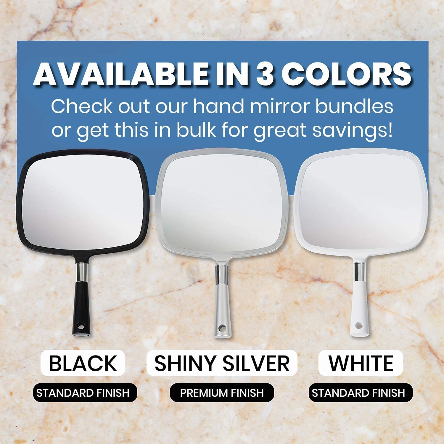 Large Hand Mirror with Comfy Handle, Pack of 5 (White)