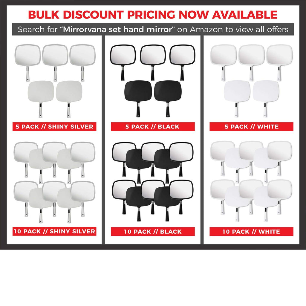 MIRRORVANA Pack of 5 Large & Comfy Hand Held Mirrors - Buy Cheap in Bulk for Barber Shop, Hairstylist, Beauty Salon or Wholesale (White)