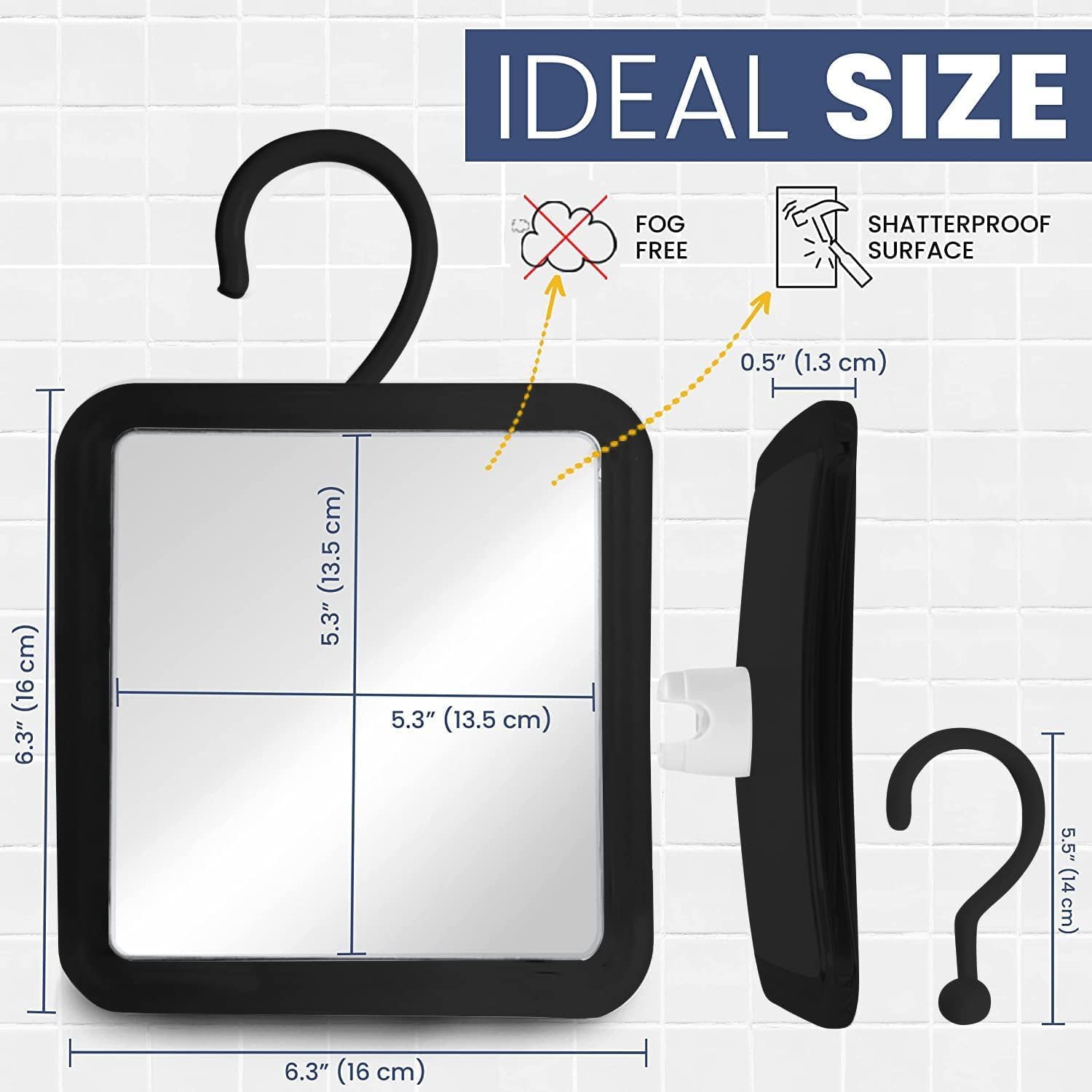 Hangable Fogless Shower Mirror (Black) - MVSFHK63K1X - 60 Units Per Carton