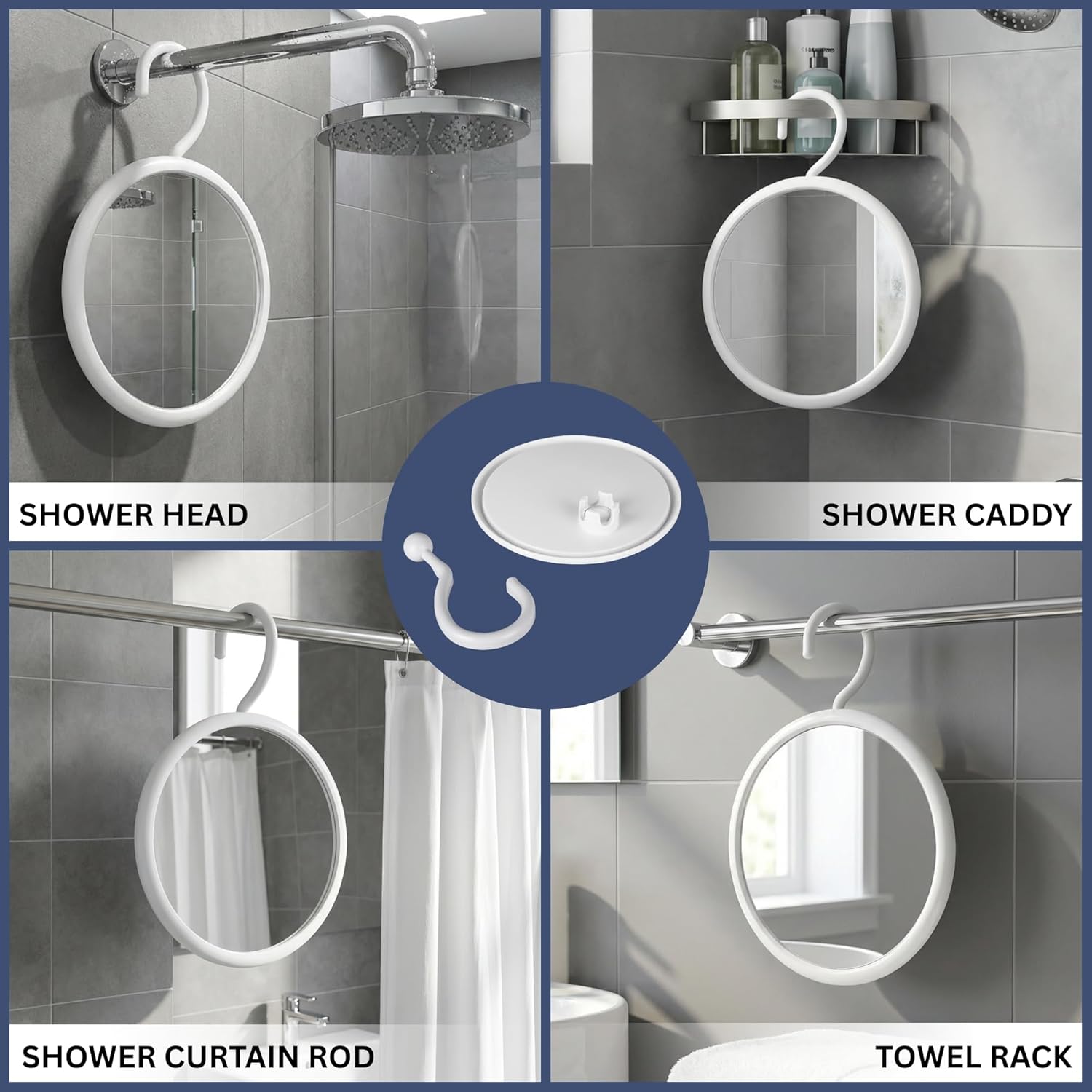 Round Hangable Fogless Shower Mirror (White)