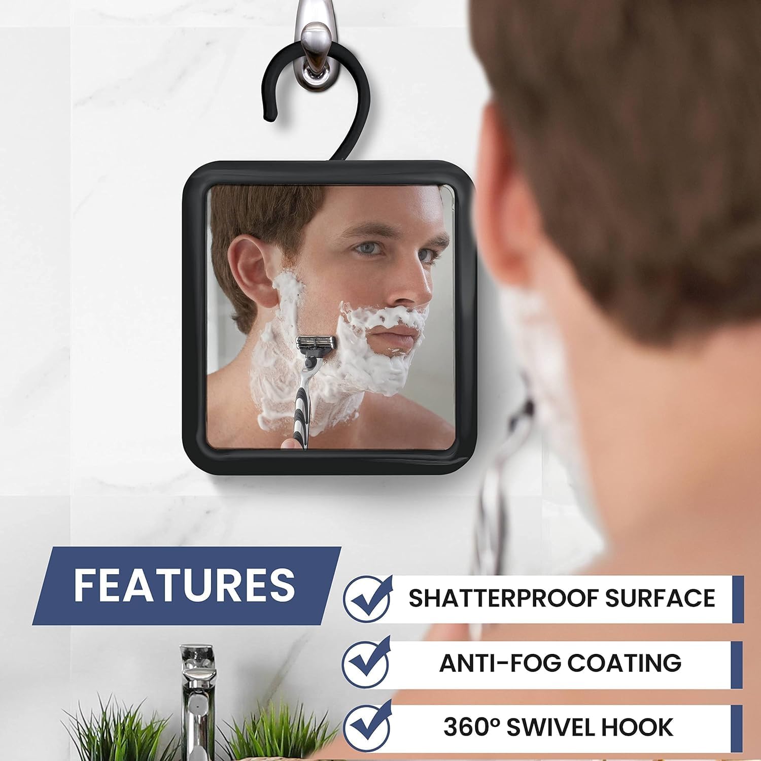Hangable Fogless Shower Mirror (Black) - MVSFHK63K1X - 60 Units Per Carton